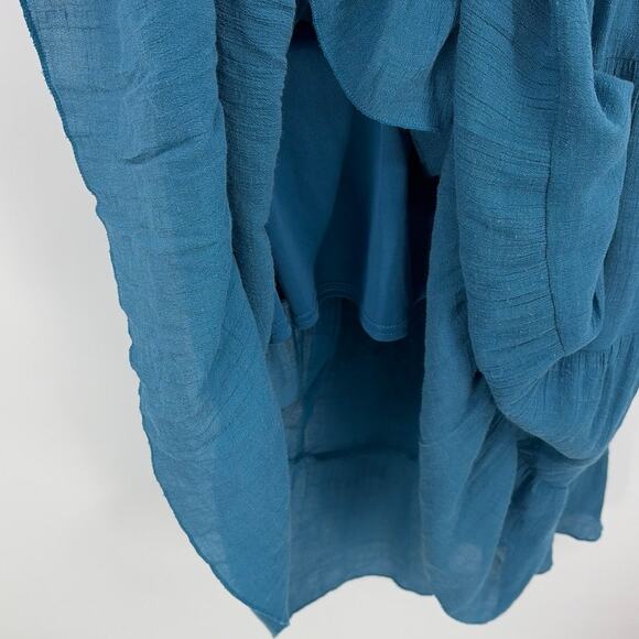 J.Gee Teal Smock Milkmaid Midi Dress Sz S Boho Cottagecore Puff Sleeve Romantic - Picture 9 of 12